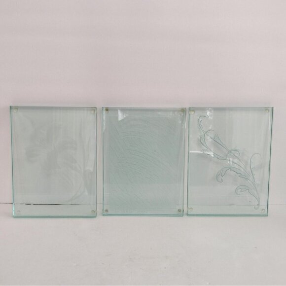 Glass Art Design Minneapolis MN Signed Floral Stucco Engraved (3) Glass Wall Art - Picture 5 of 13
